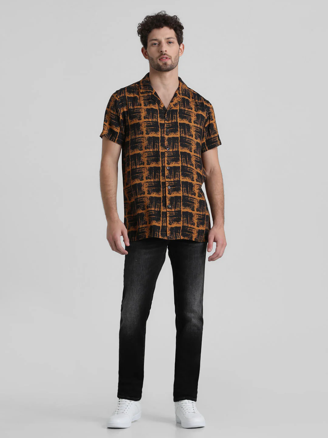 Brown Abstract Print Casual Shirt - Image 6