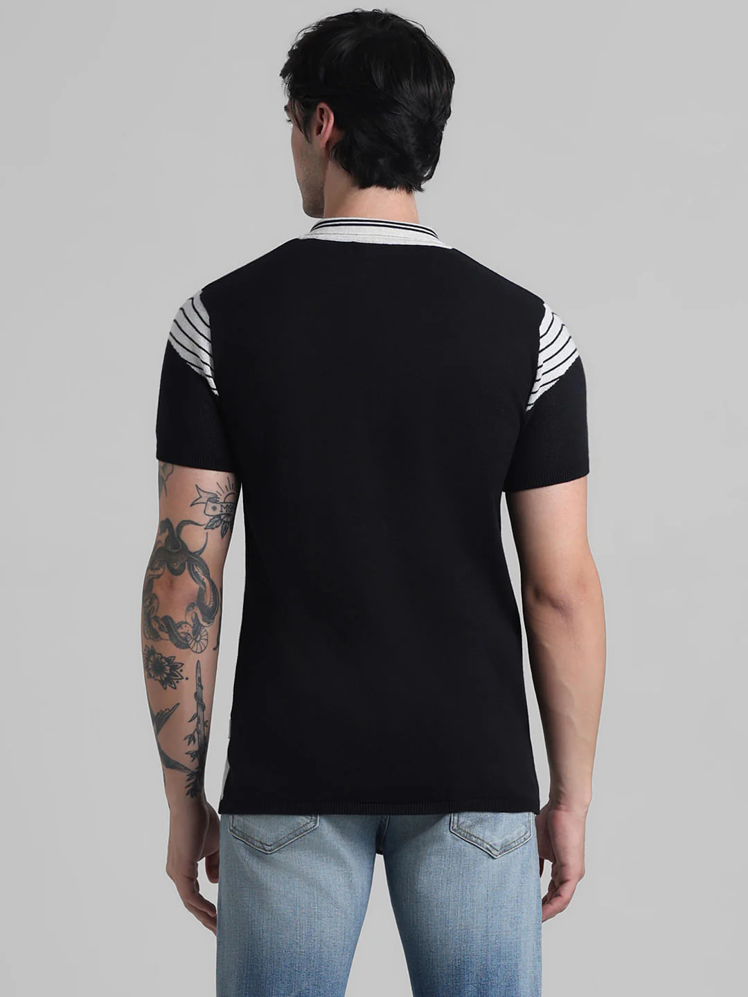 Black Colourblocked Knitted Polo - Image 4