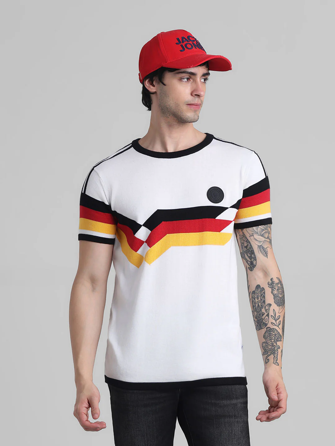 White Colourblocked Knitted T-shirt