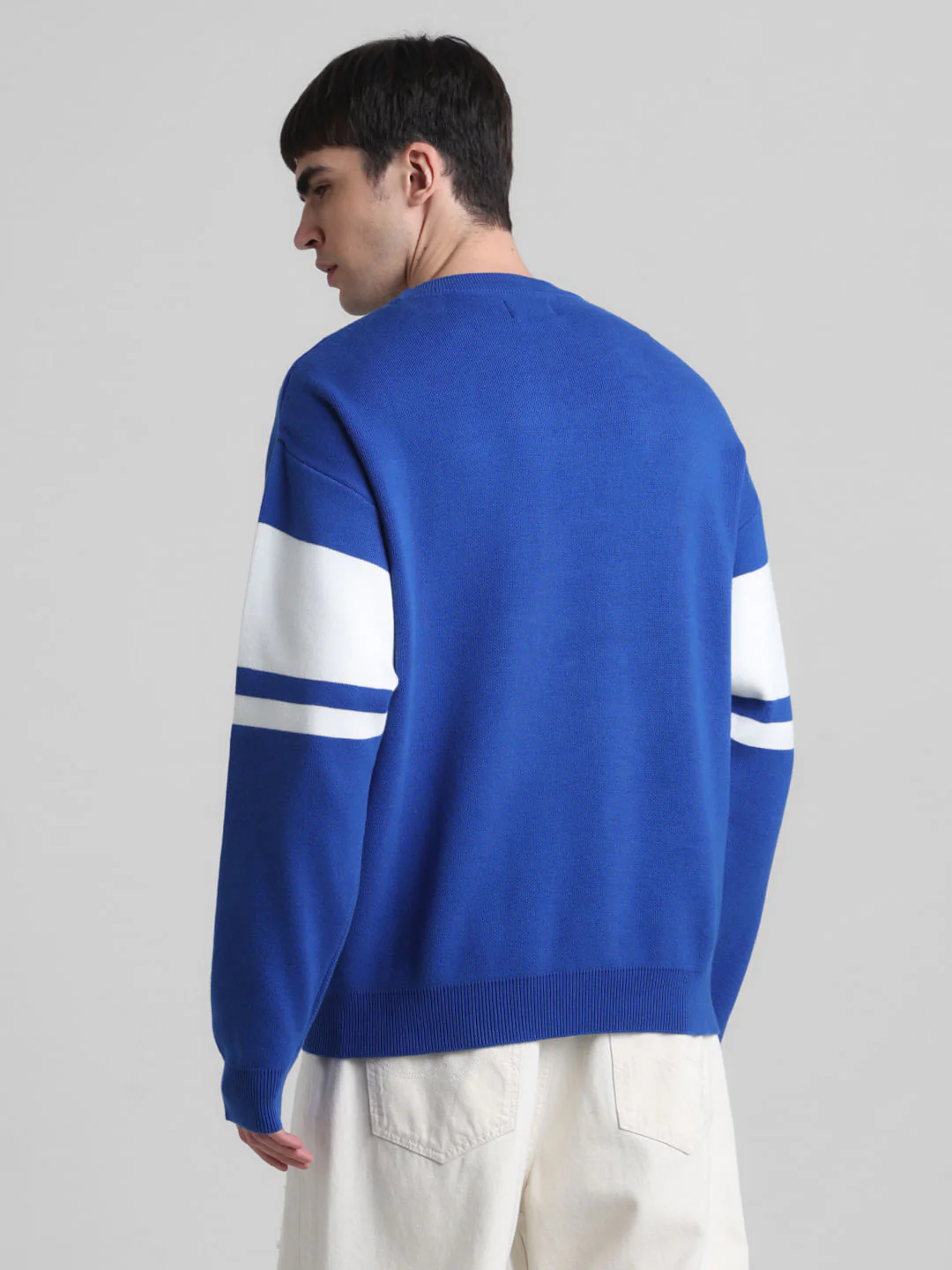 Blue Colourblocked Oversized Pullover - Image 4