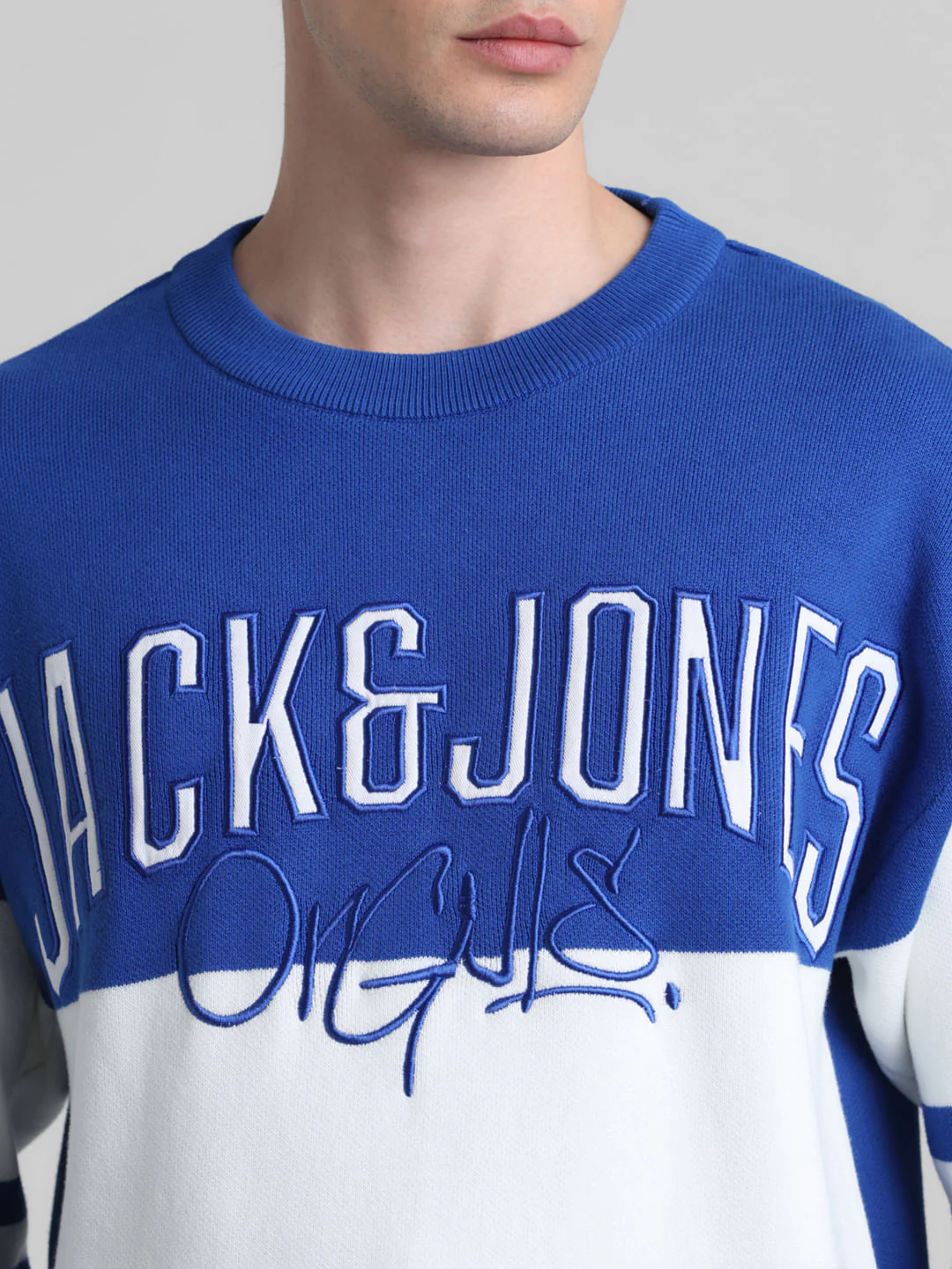 Blue Colourblocked Oversized Pullover - Image 5