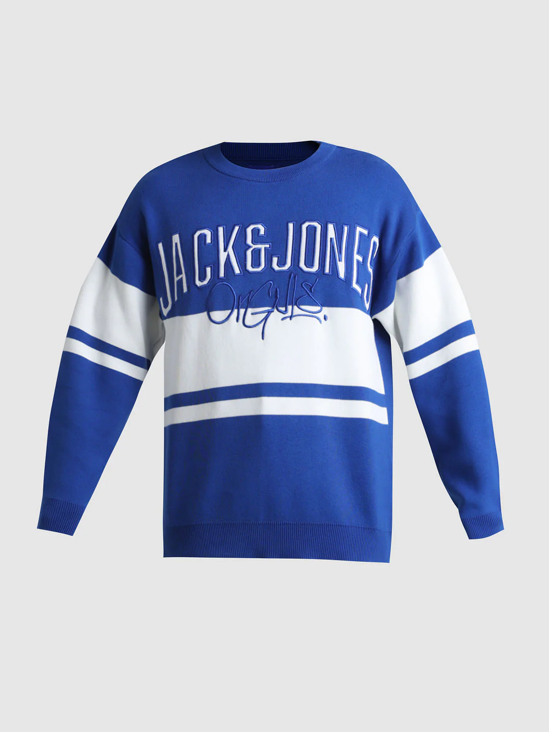Blue Colourblocked Oversized Pullover - Image 7
