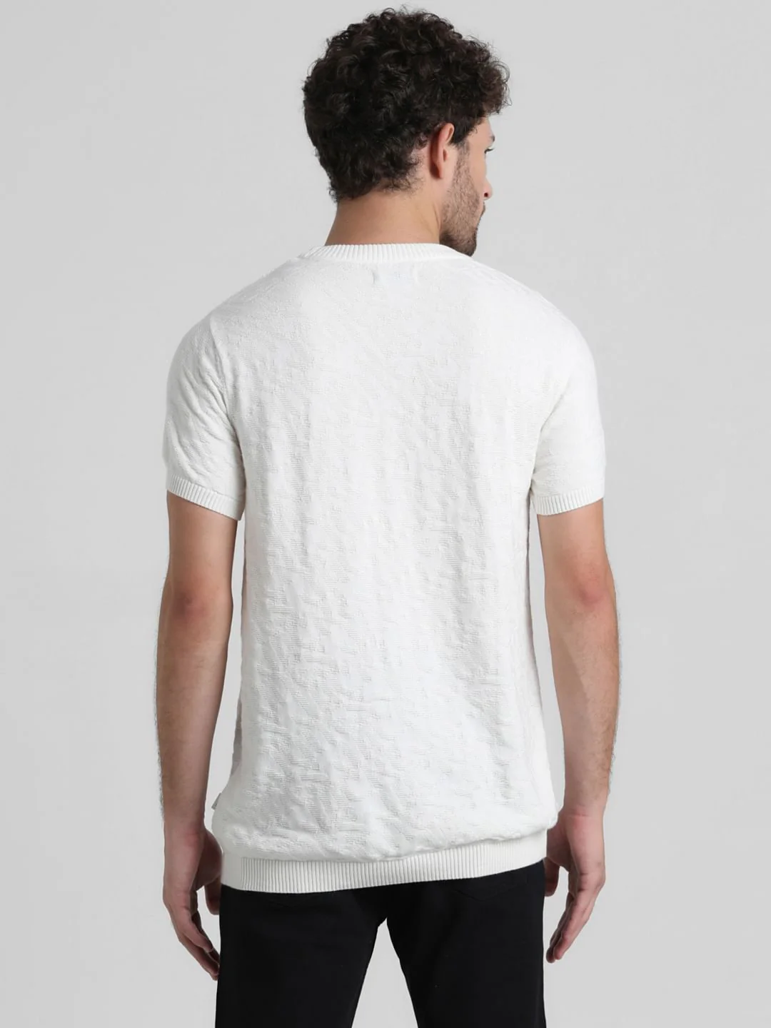 White Textured Knitted T-shirt - Image 4
