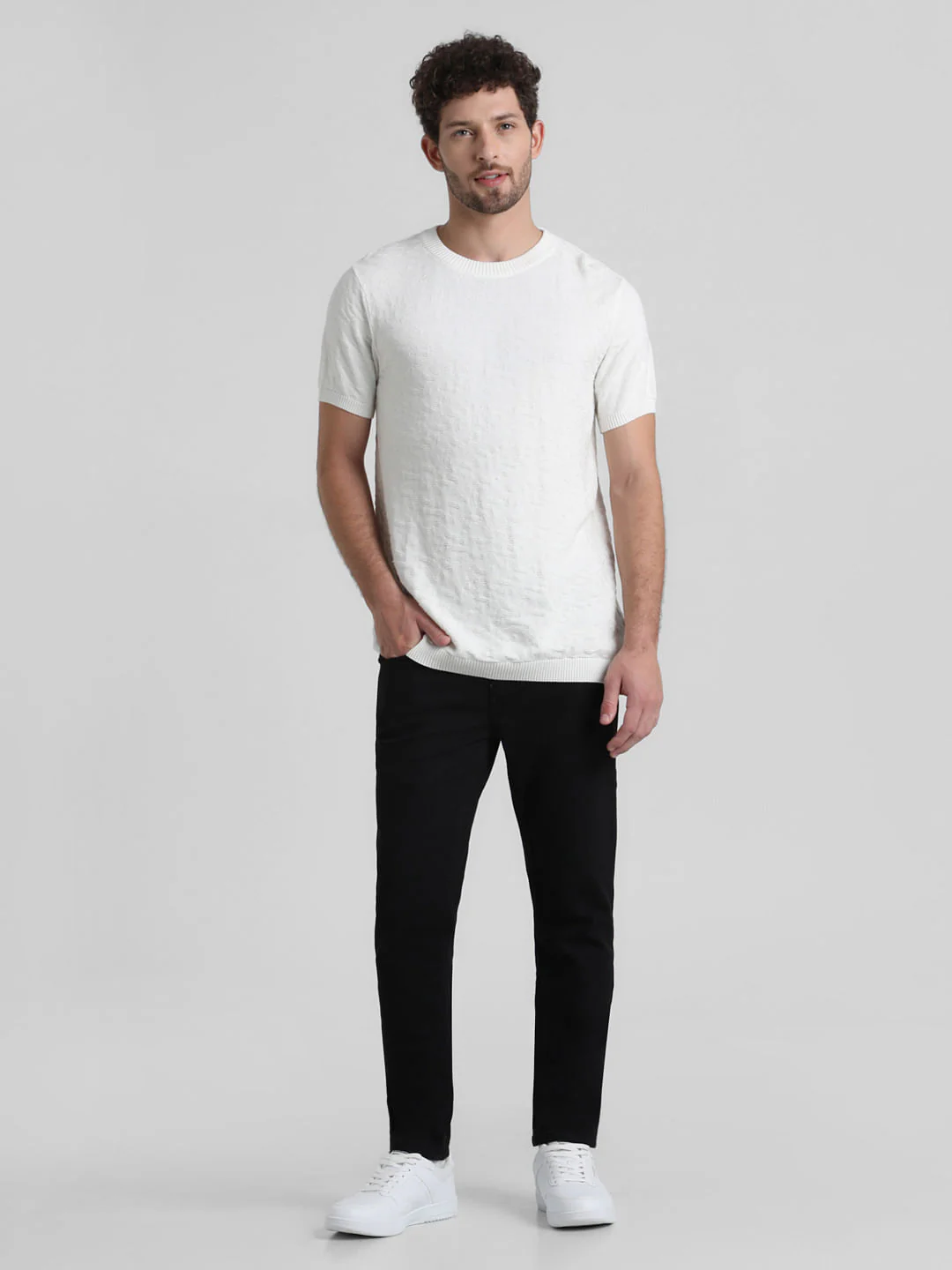 White Textured Knitted T-shirt - Image 6