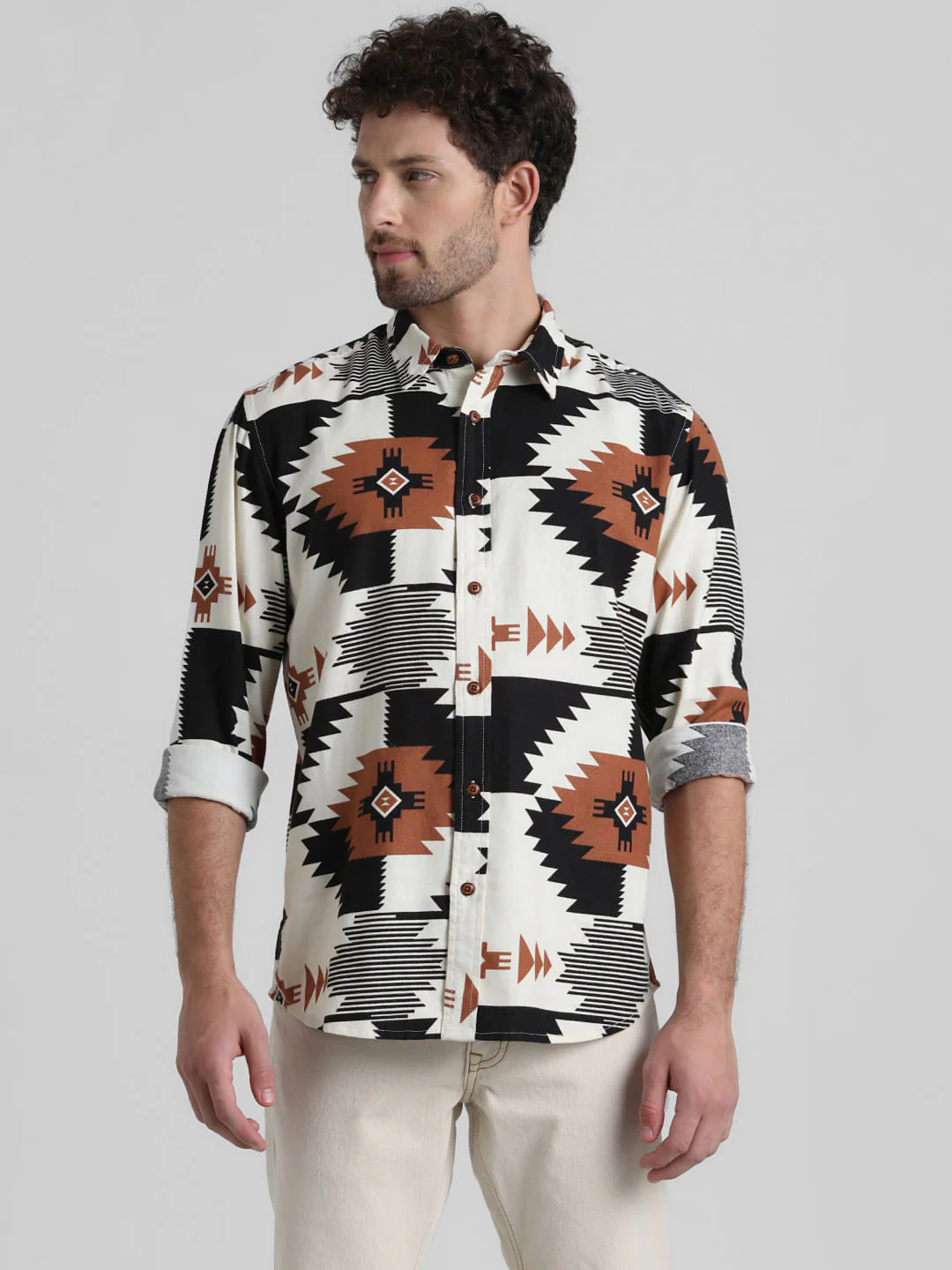 White Abstract Print Full Sleeves Shirt - Image 2