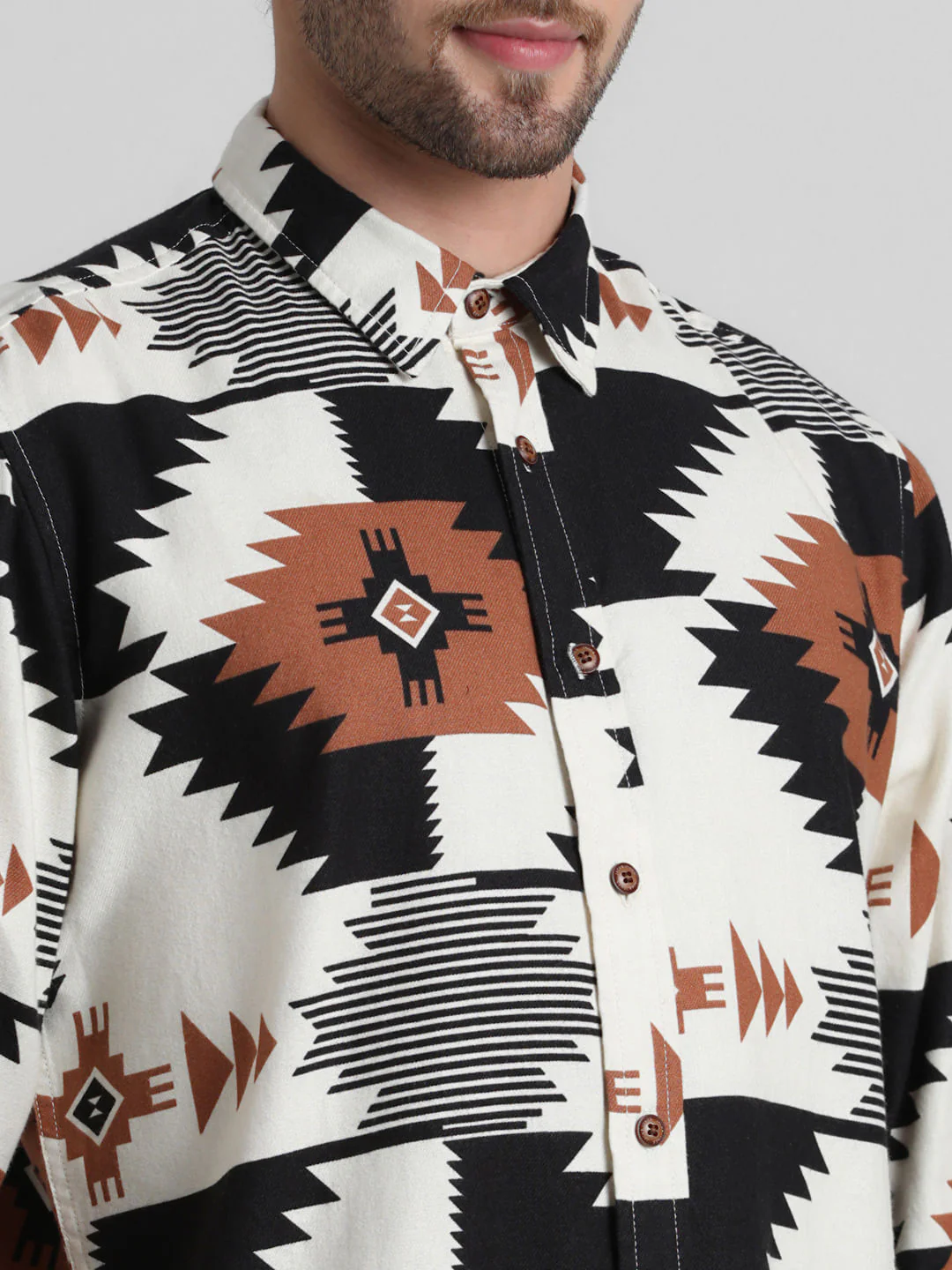 White Abstract Print Full Sleeves Shirt - Image 5