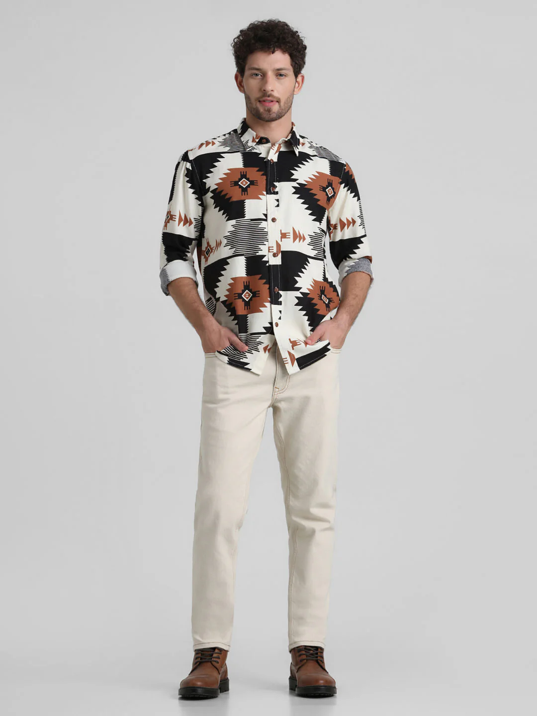 White Abstract Print Full Sleeves Shirt - Image 6