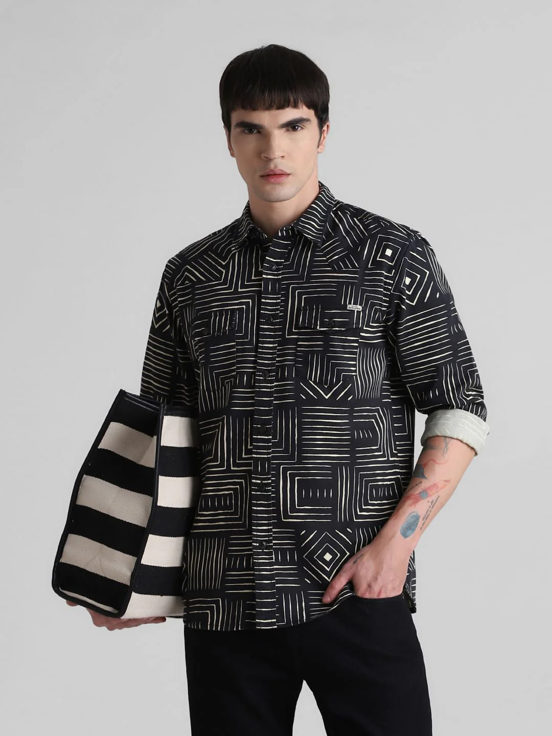 Black Printed Full Sleeves Shirt