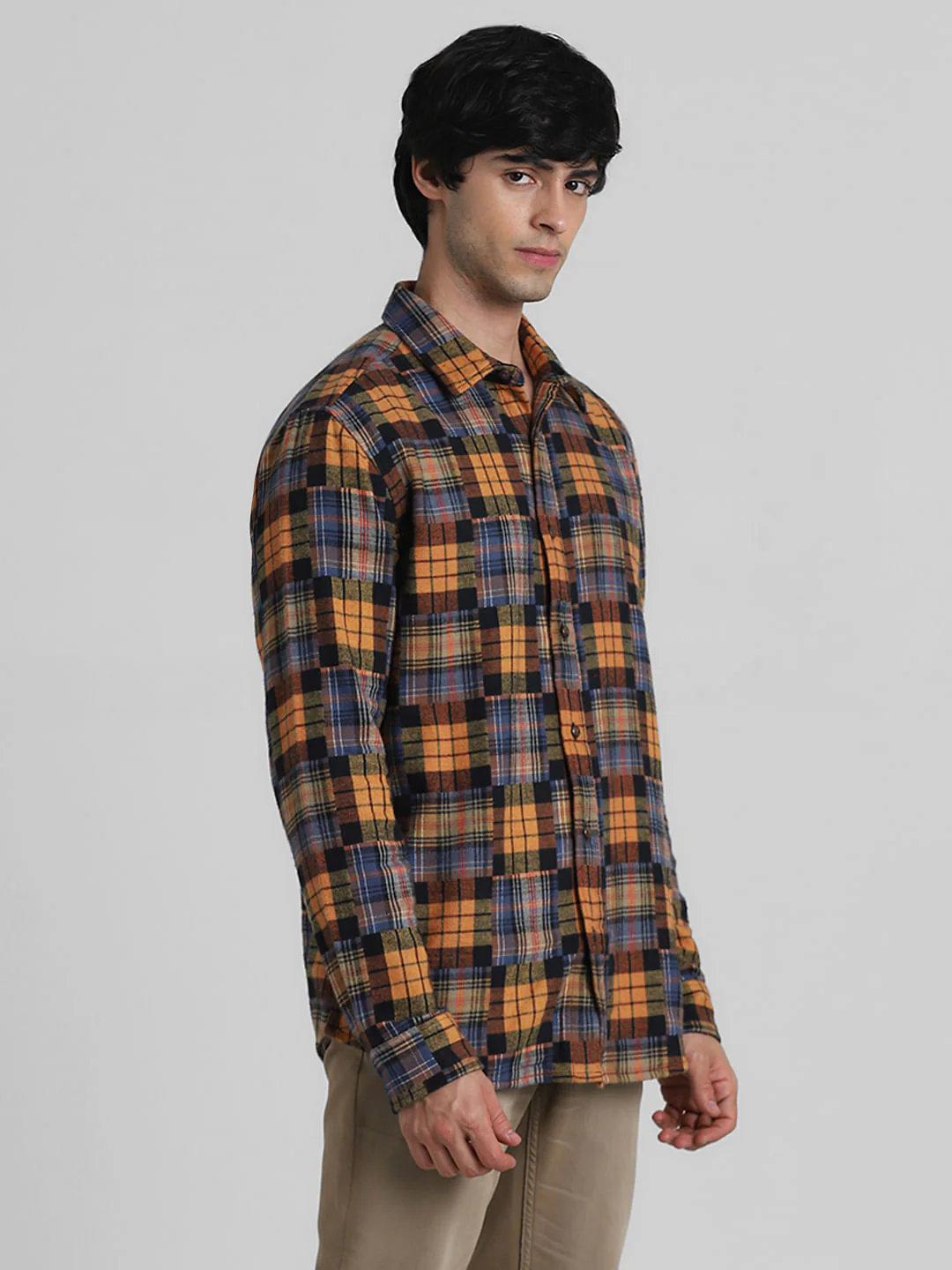 Brown Check Print Jacquard Shirt - Image 3