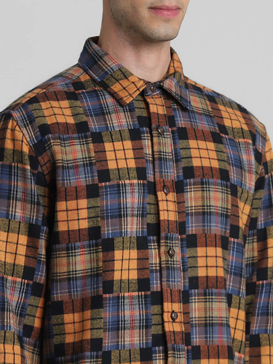 Brown Check Print Jacquard Shirt - Image 5