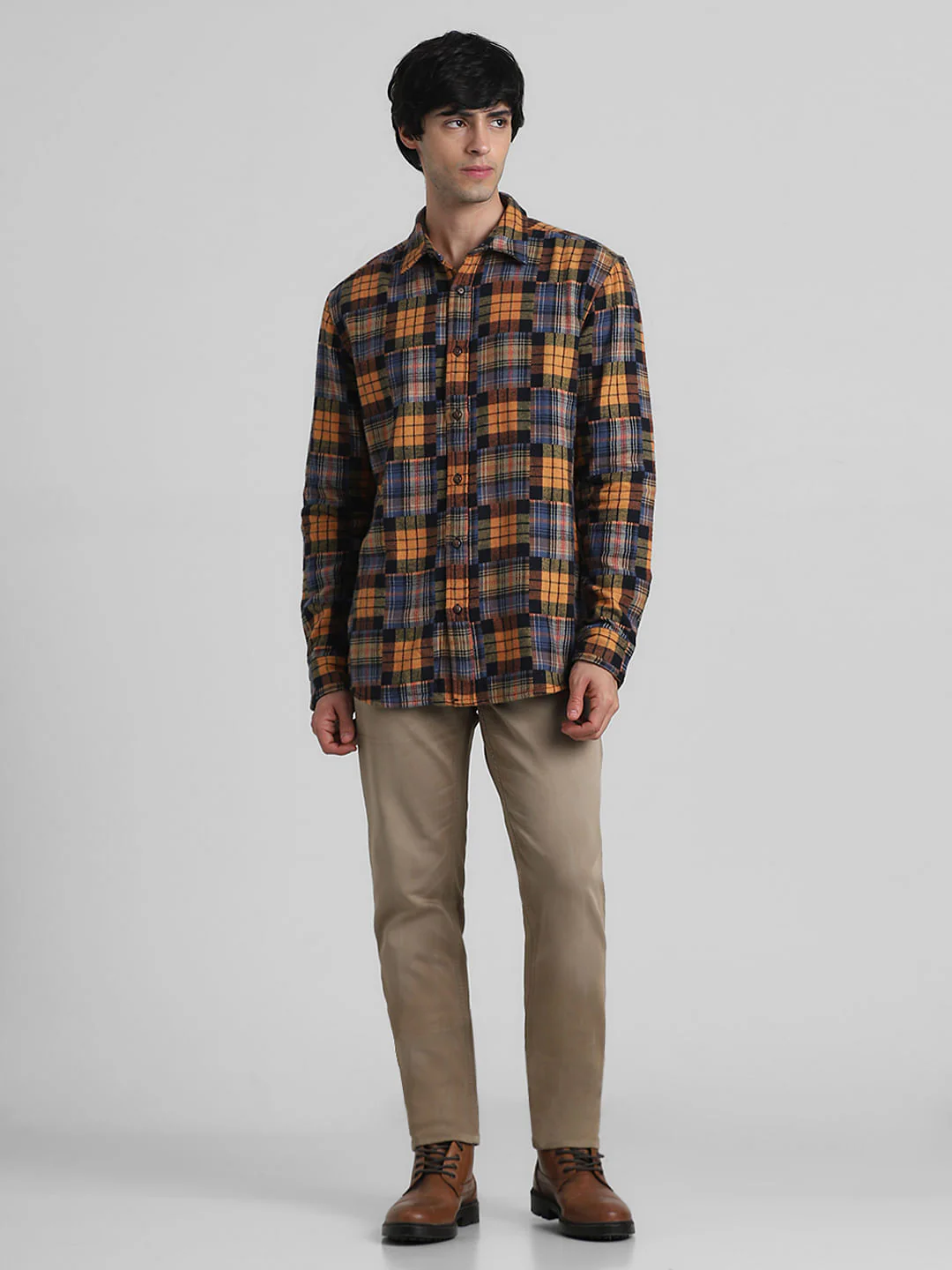 Brown Check Print Jacquard Shirt - Image 6