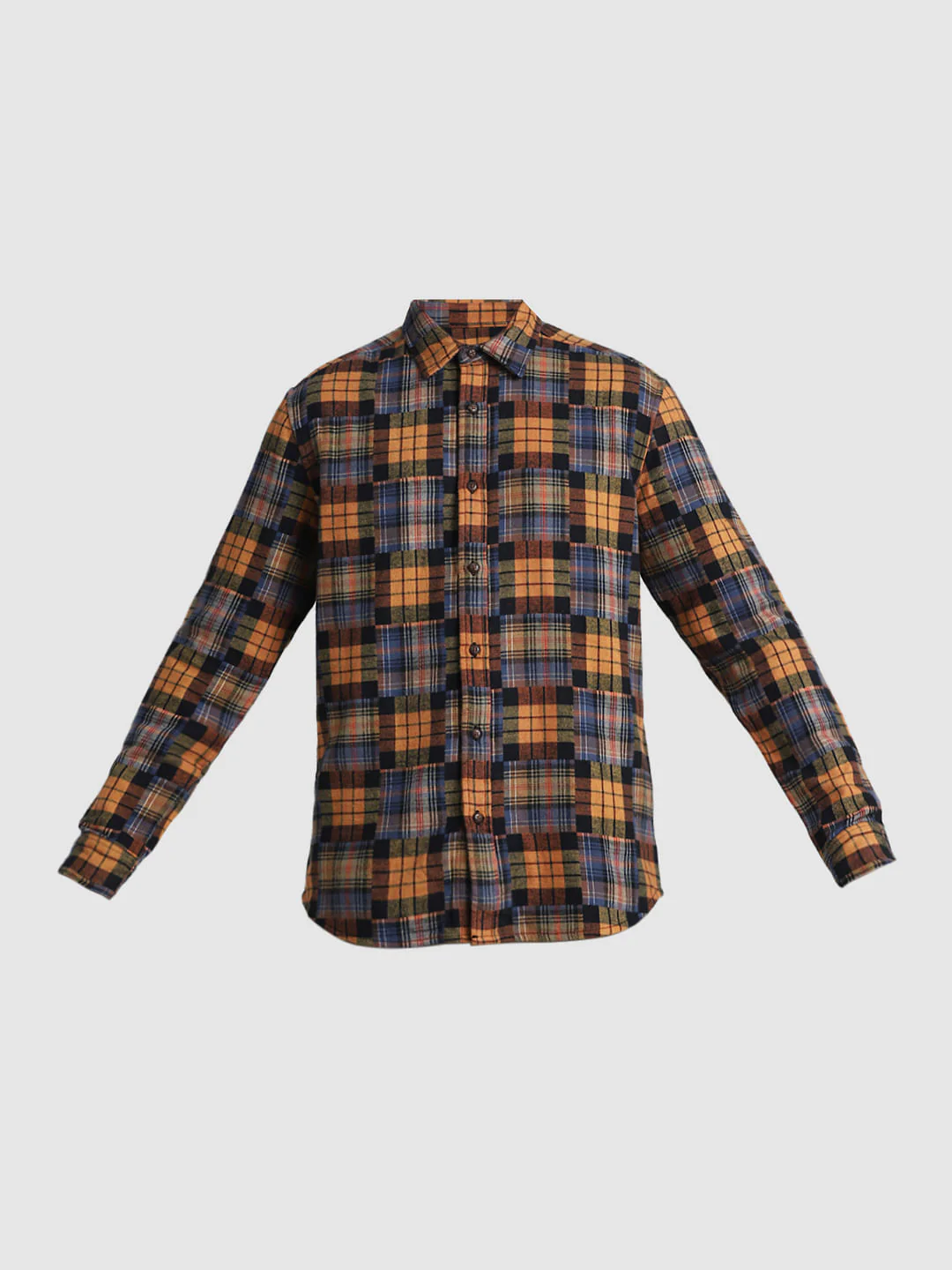 Brown Check Print Jacquard Shirt - Image 7