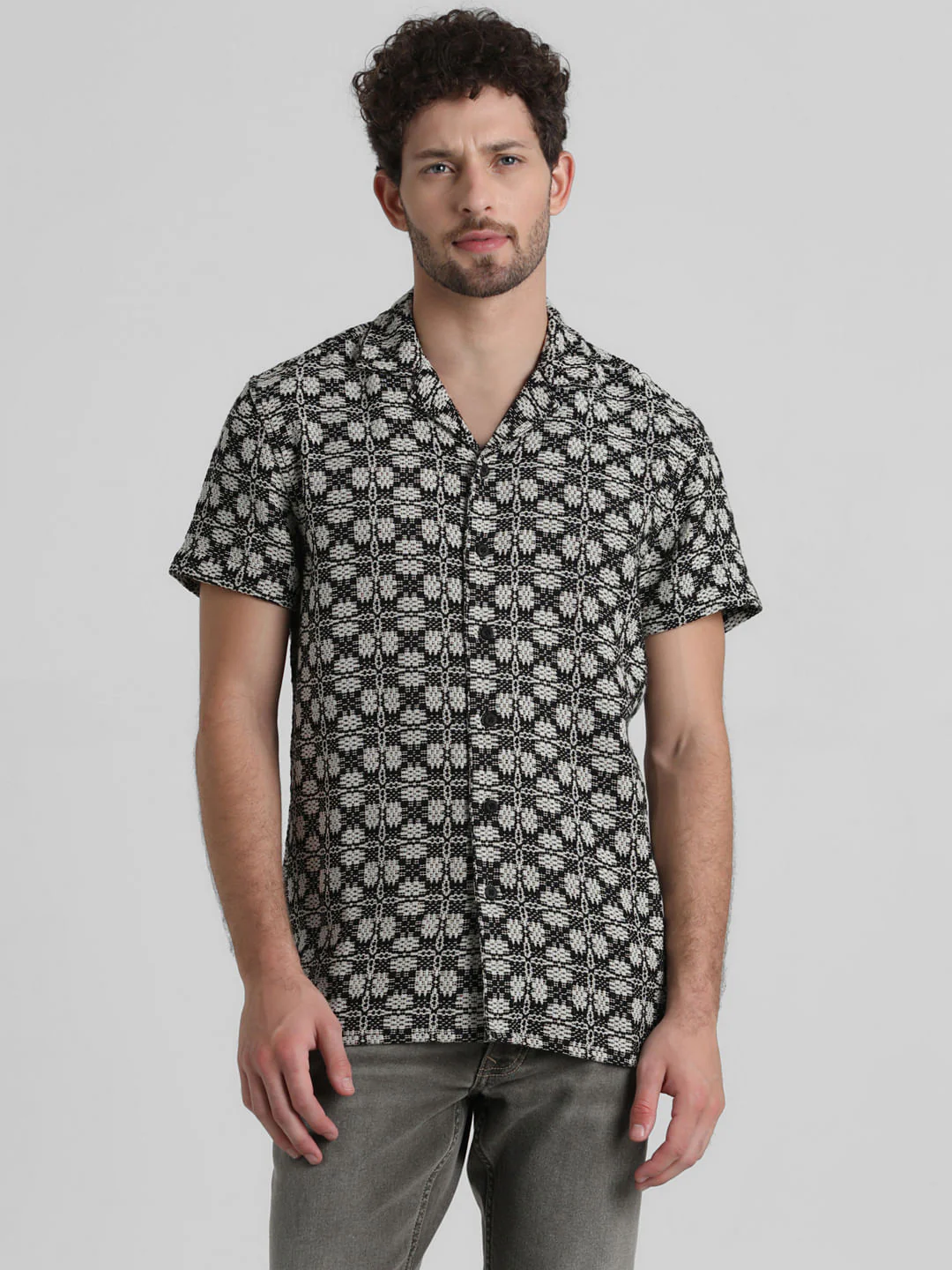 Black Printed Jacquard Shirt - Image 2