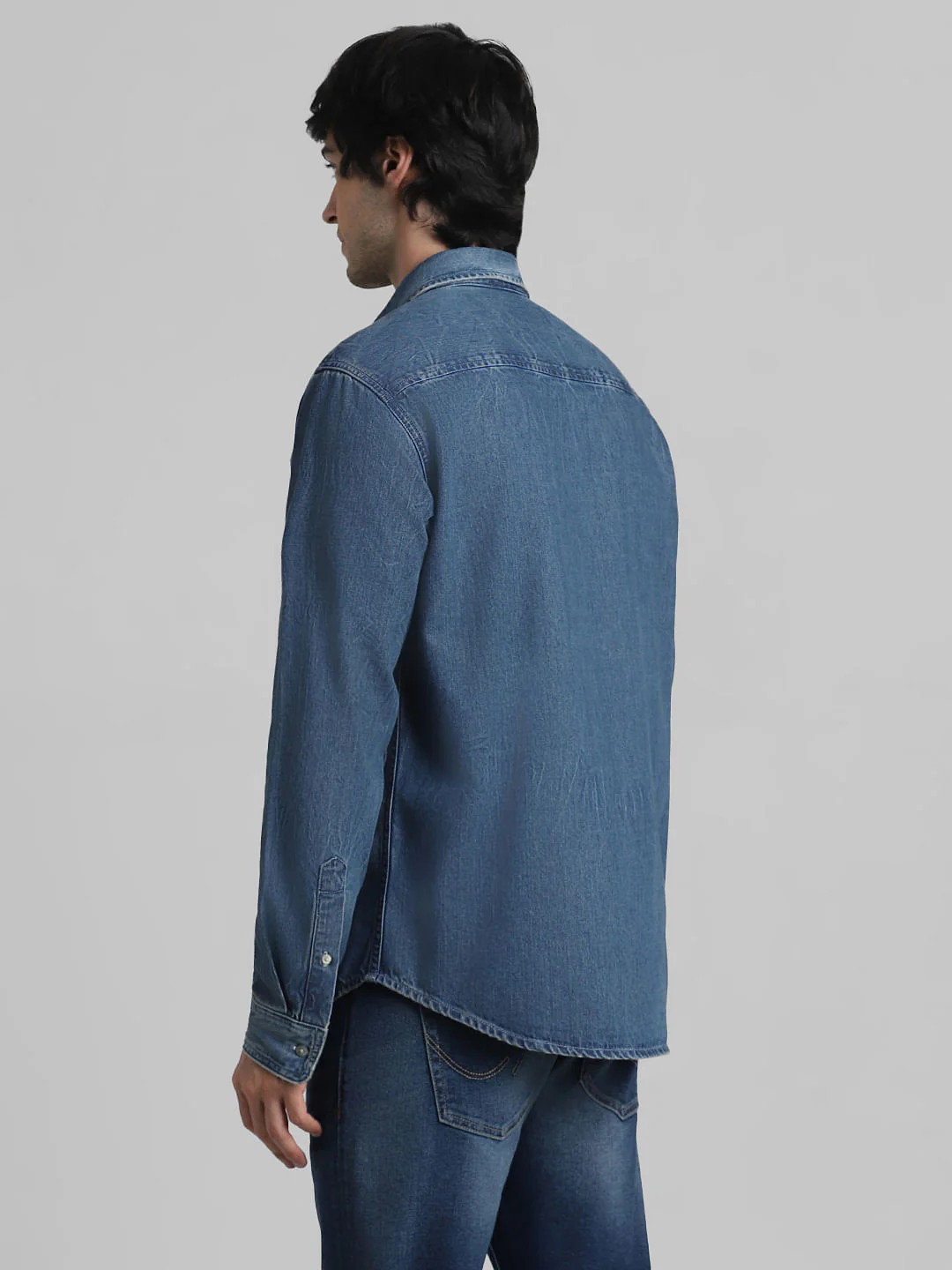 Blue Mildly Distressed Denim Shirt - Image 4