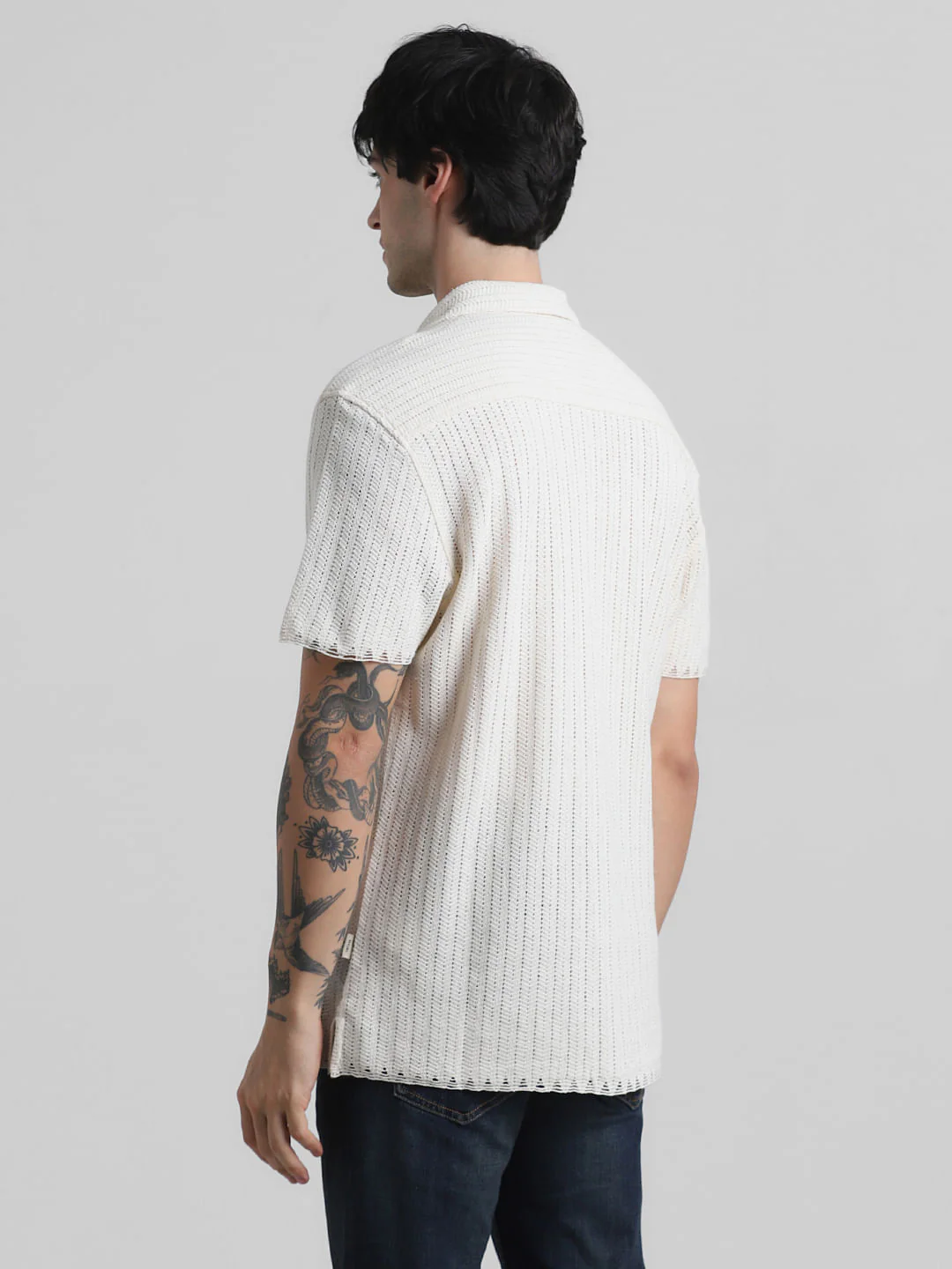 Beige Striped Short Sleeves Shirt - Image 4