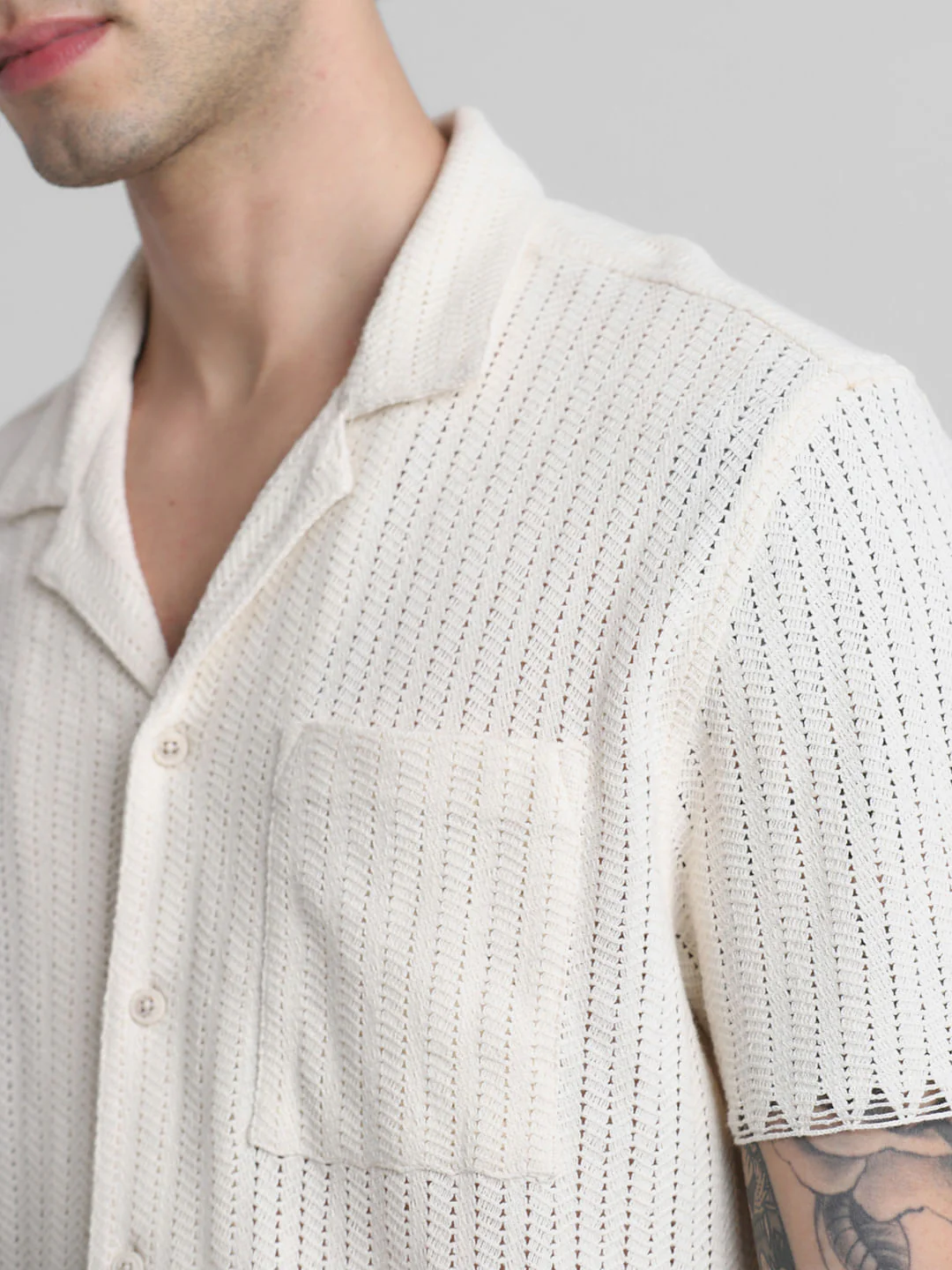 Beige Striped Short Sleeves Shirt - Image 5