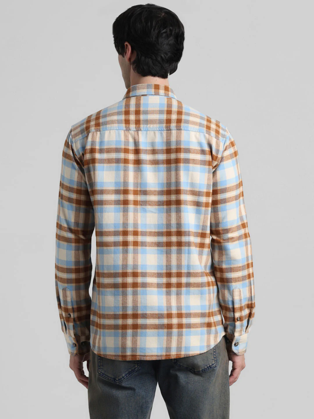Beige Check Print Full Sleeves Shirt - Image 4