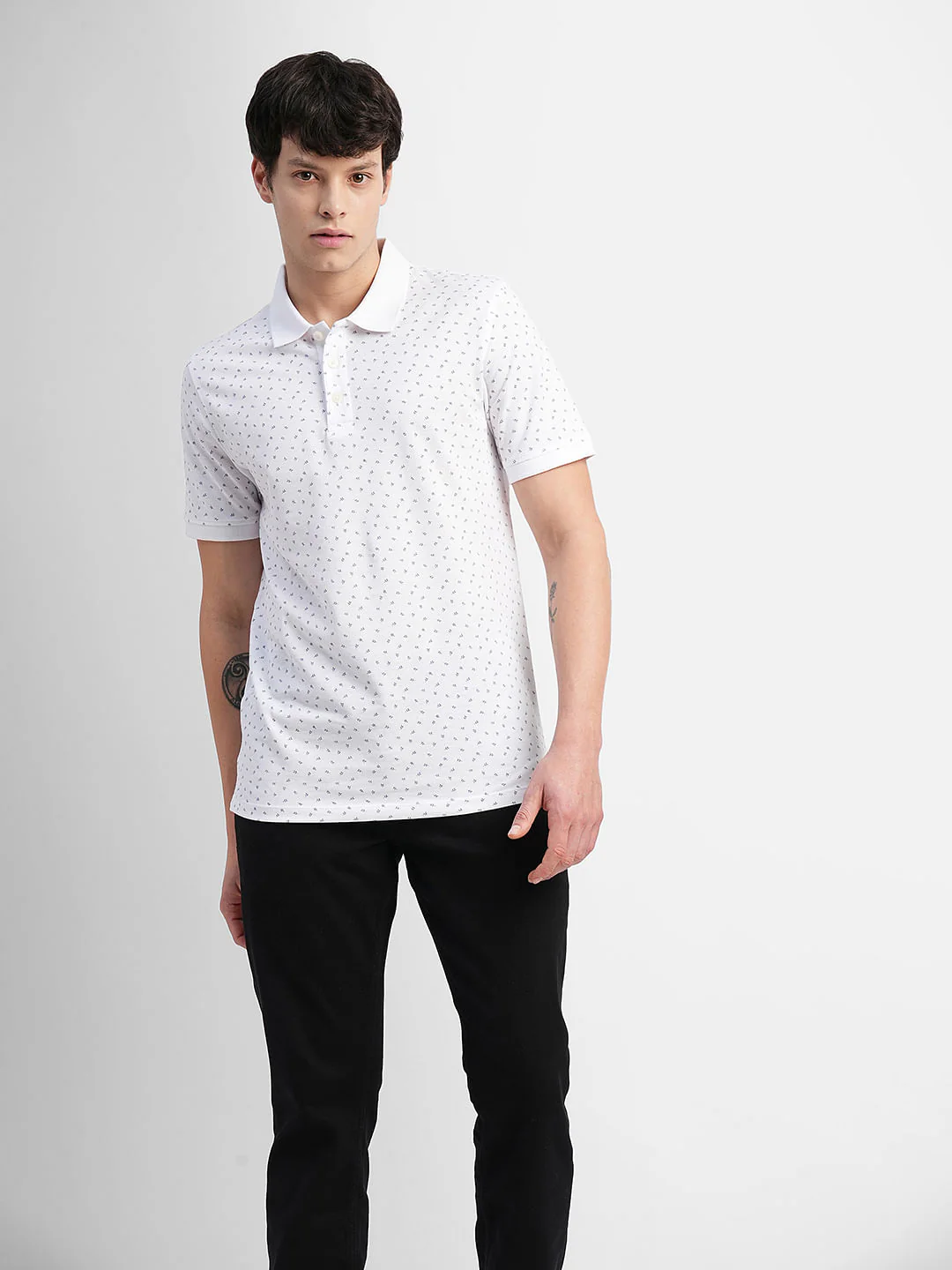 White Printed Polo Neck T-shirt - Image 2