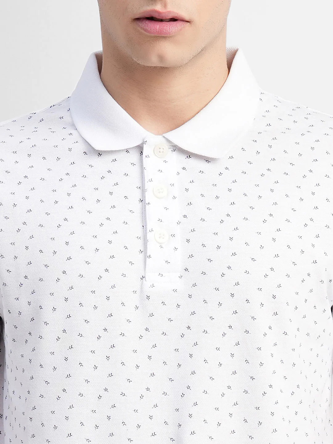 White Printed Polo Neck T-shirt - Image 5
