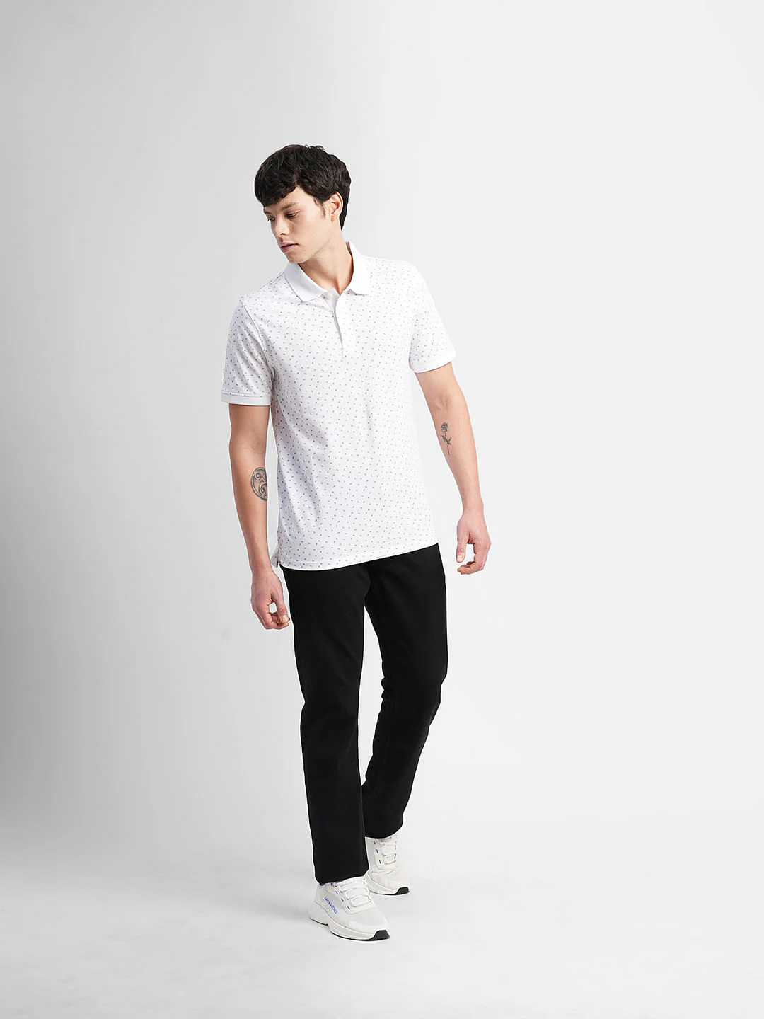 White Printed Polo Neck T-shirt - Image 6