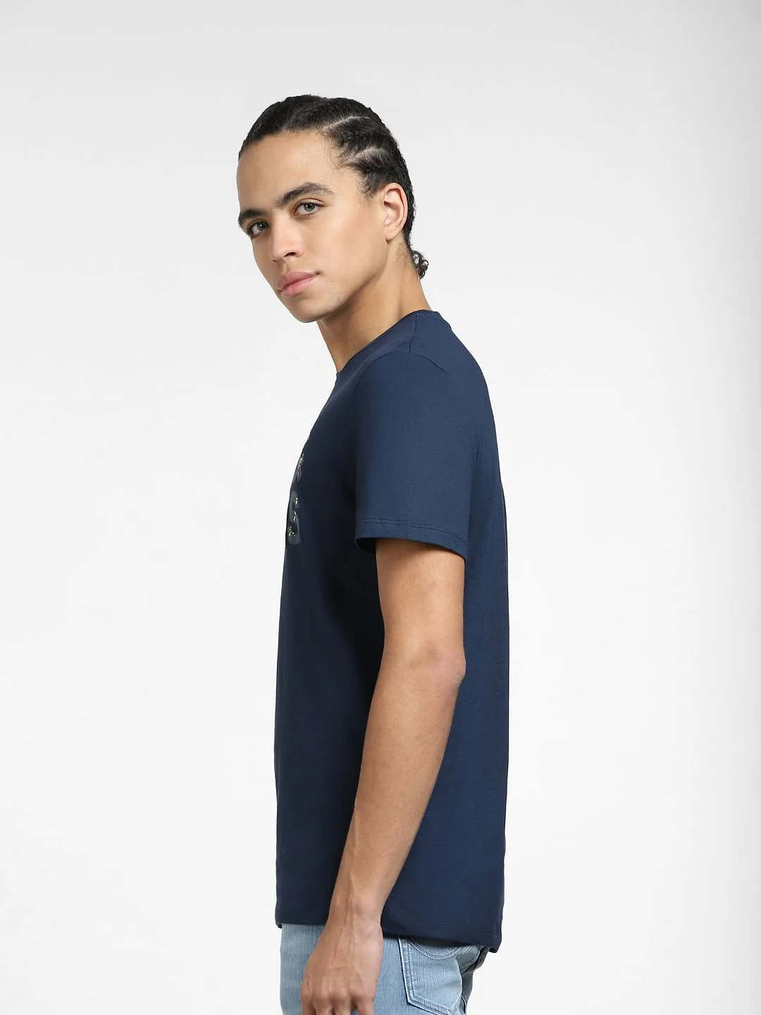 Navy Blue Logo Print Crew Neck T-shirt - Image 3
