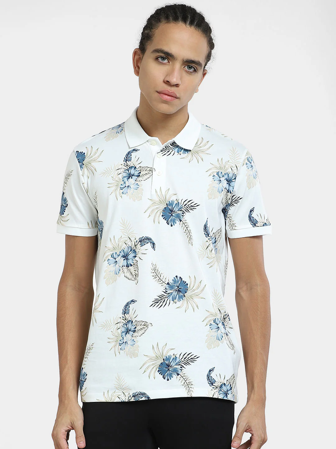 White Tropical Print Polo T-shirt - Image 2