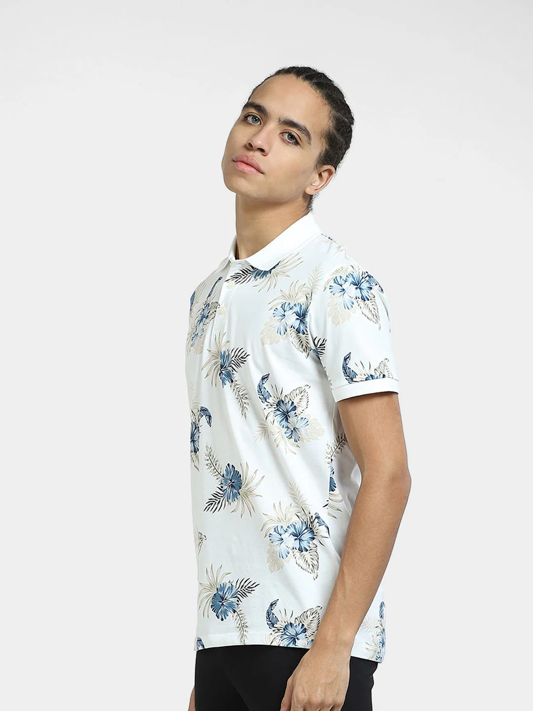 White Tropical Print Polo T-shirt - Image 3