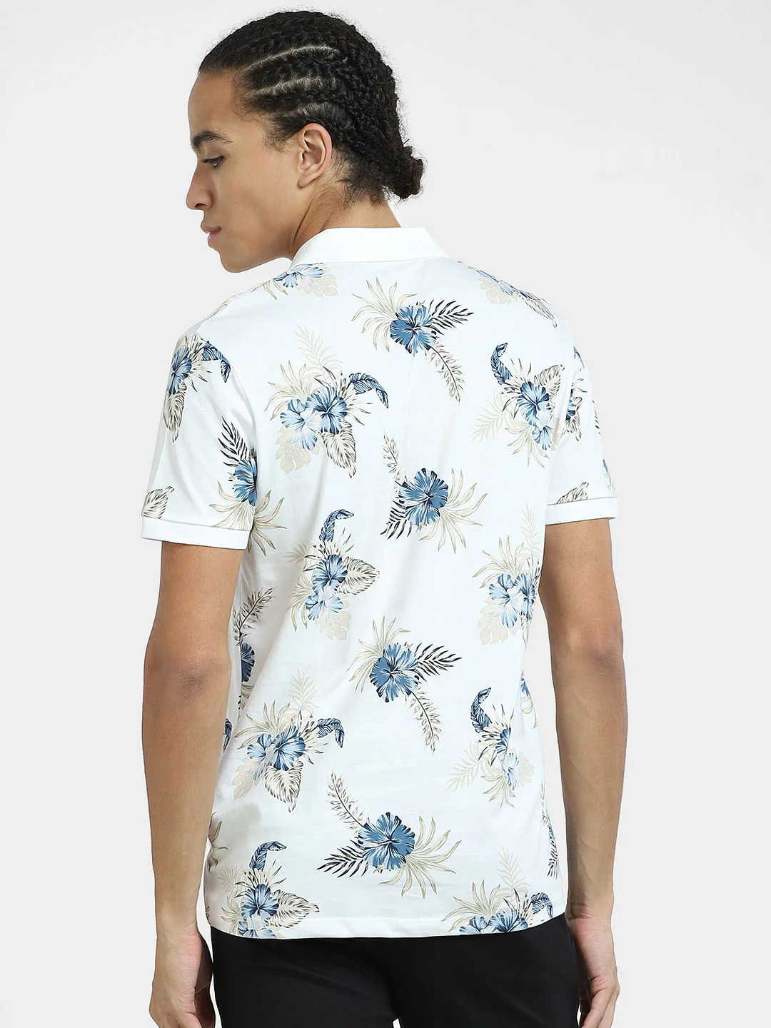 White Tropical Print Polo T-shirt - Image 4