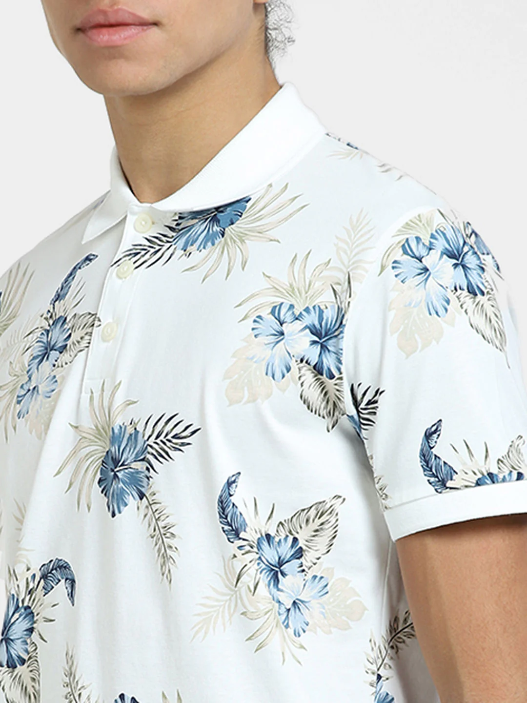 White Tropical Print Polo T-shirt - Image 5