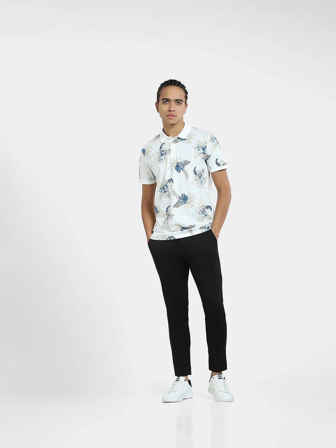 White Tropical Print Polo T-shirt - Image 6