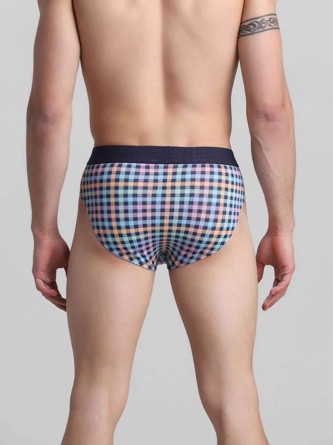 Navy Blue Check Print Briefs - Image 3