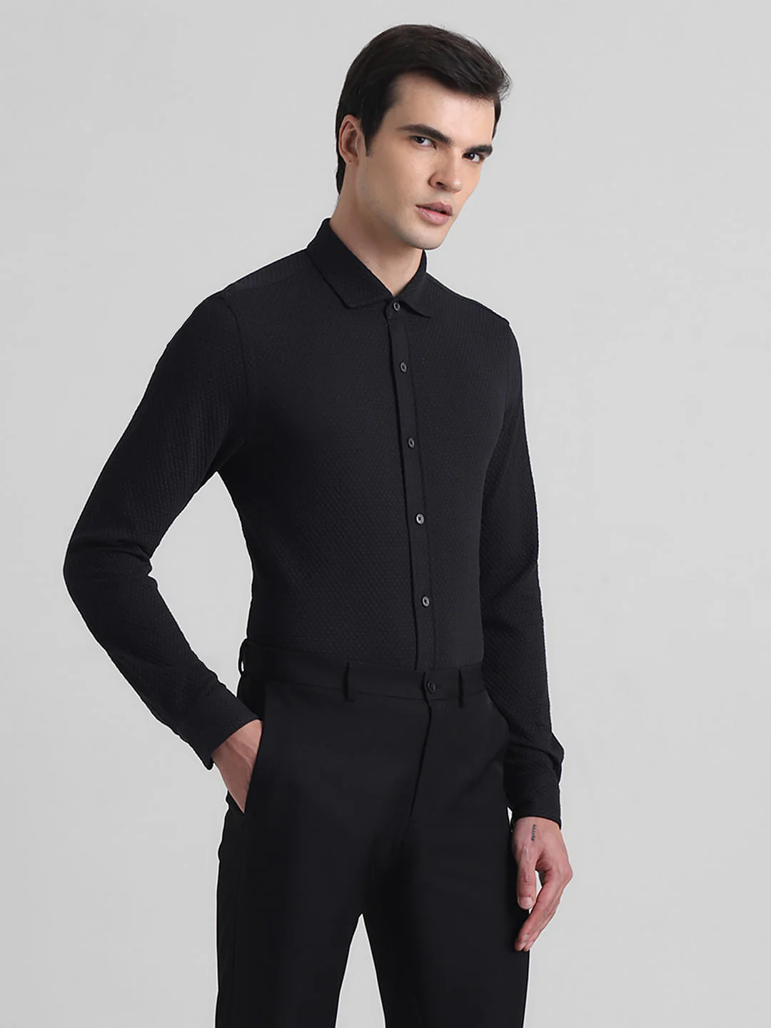 Black Knitted Full Sleeves Shirt - Image 3