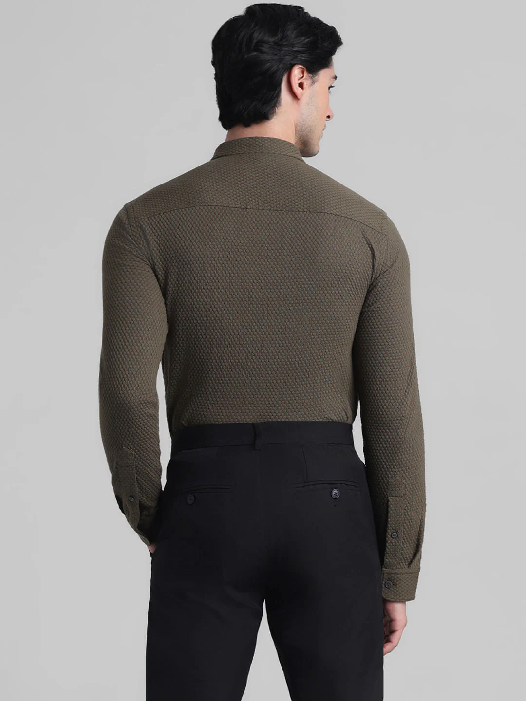 Olive Knitted Full Sleeves Shirt - Image 4