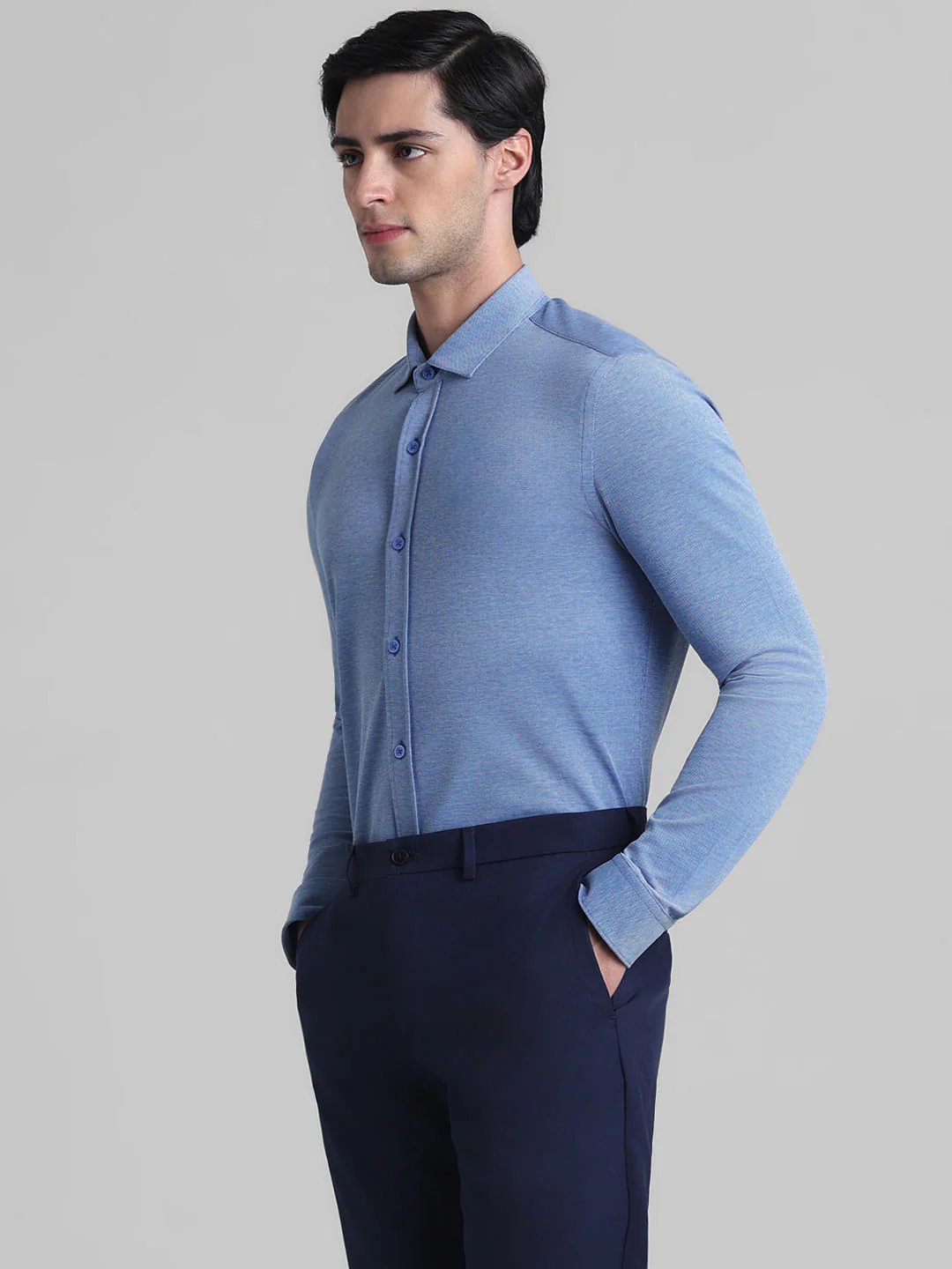 Light Blue Knitted Full Sleeves Shirt - Image 3