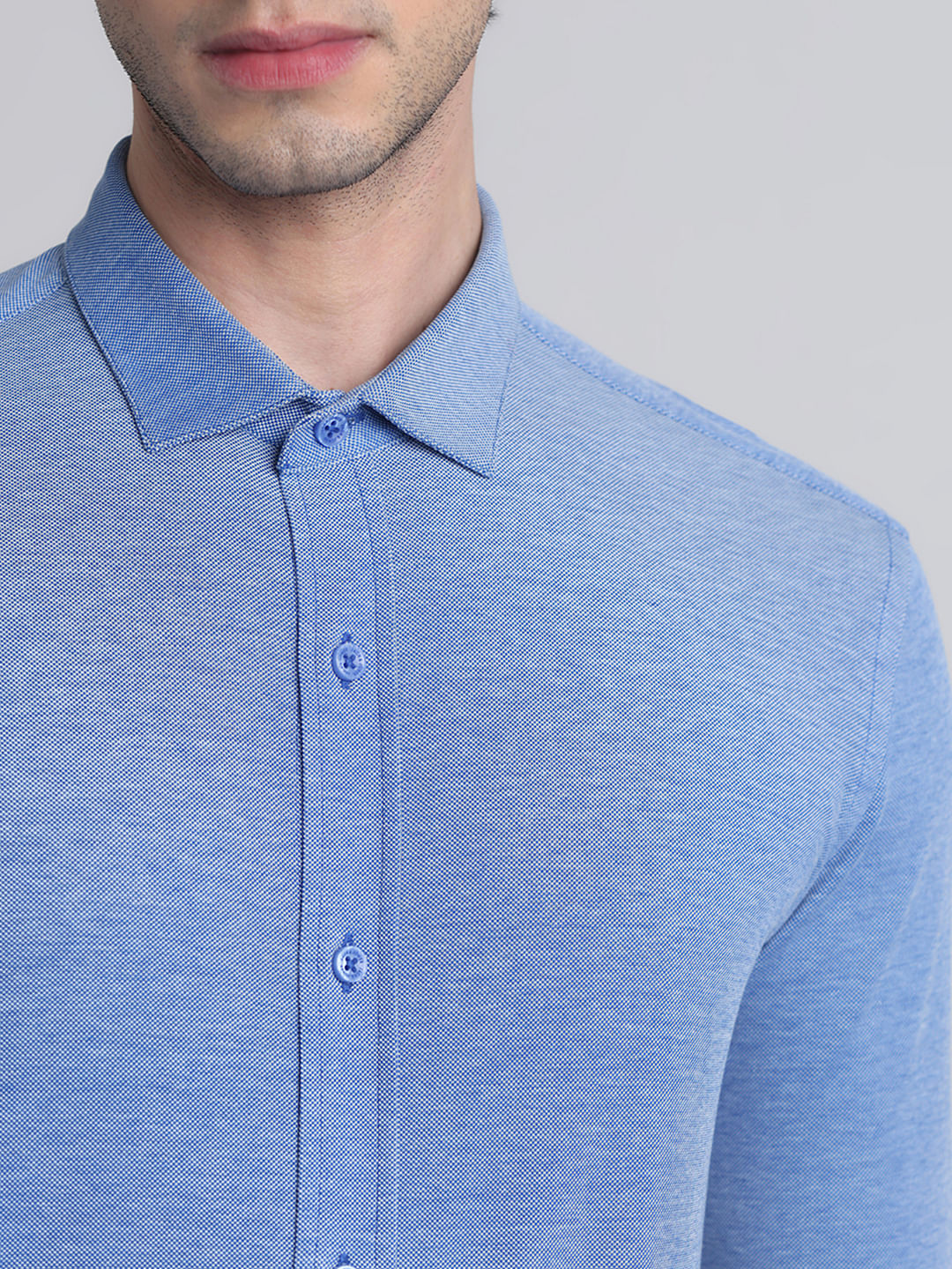 Light Blue Knitted Full Sleeves Shirt - Image 5