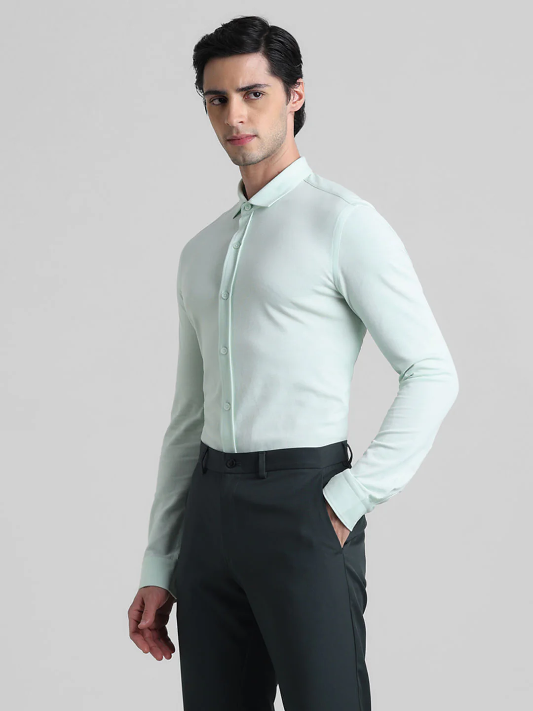 Light Green Knitted Full Sleeves Shirt - Image 3