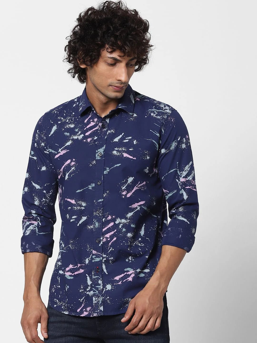 Blue Splash Print Full Sleeves Shirt - Image 2