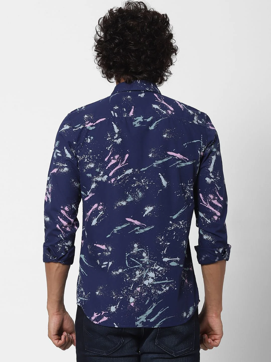 Blue Splash Print Full Sleeves Shirt - Image 4