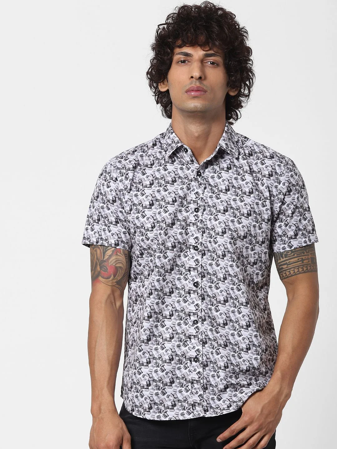 White All Over Print Half Sleeves Shirt - Image 2