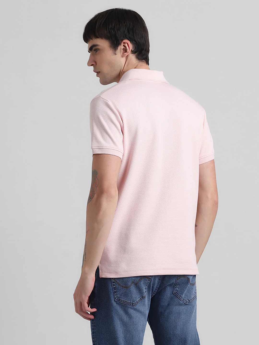 Light Pink Textured Polo T-shirt - Image 4
