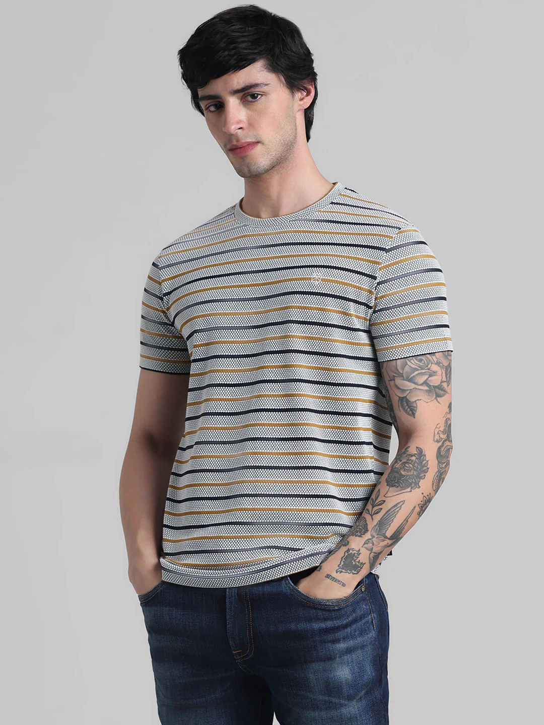 White Striped Crew Neck T-shirt - Image 2