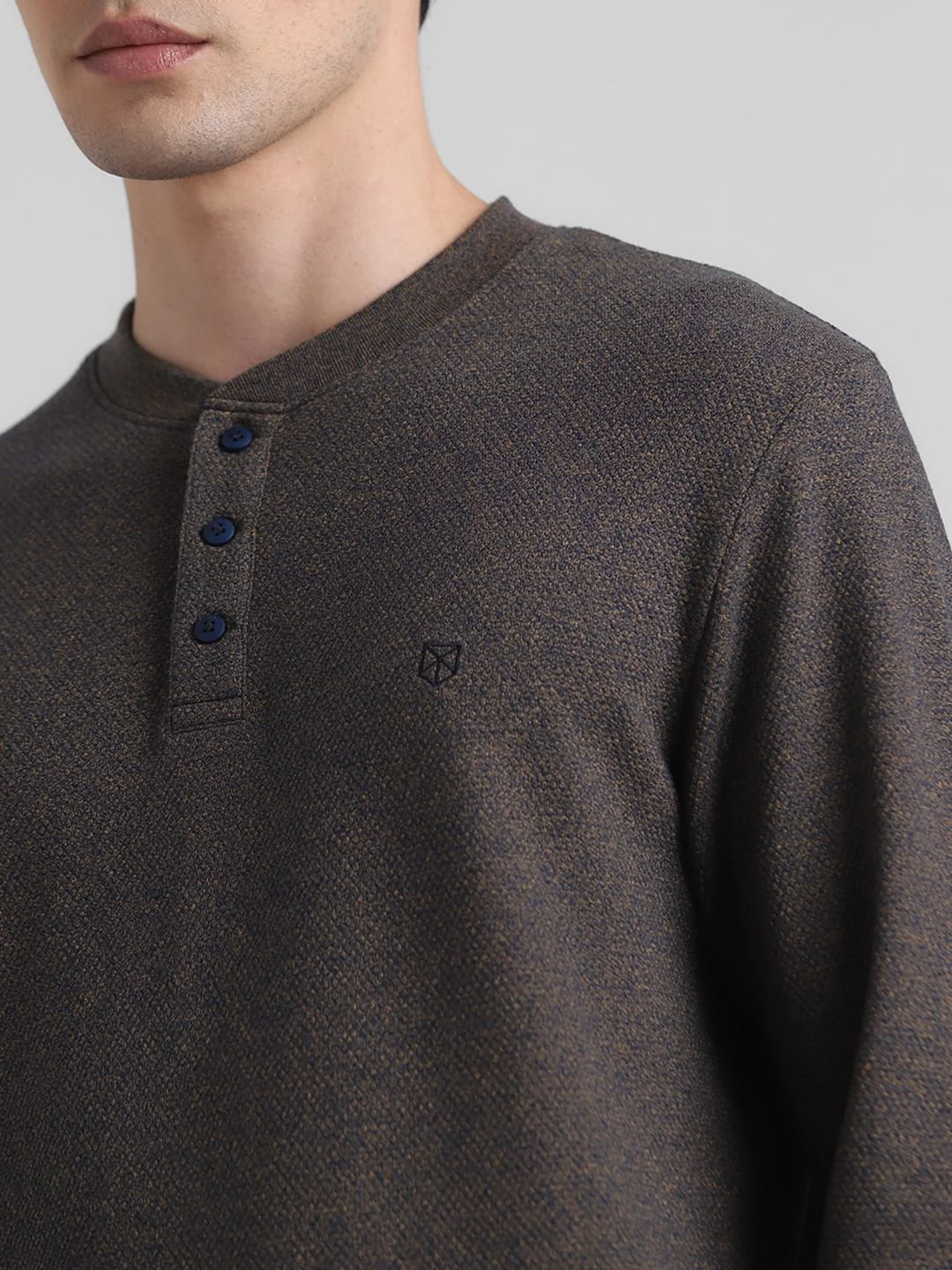 Brown Printed Henley T-shirt - Image 5