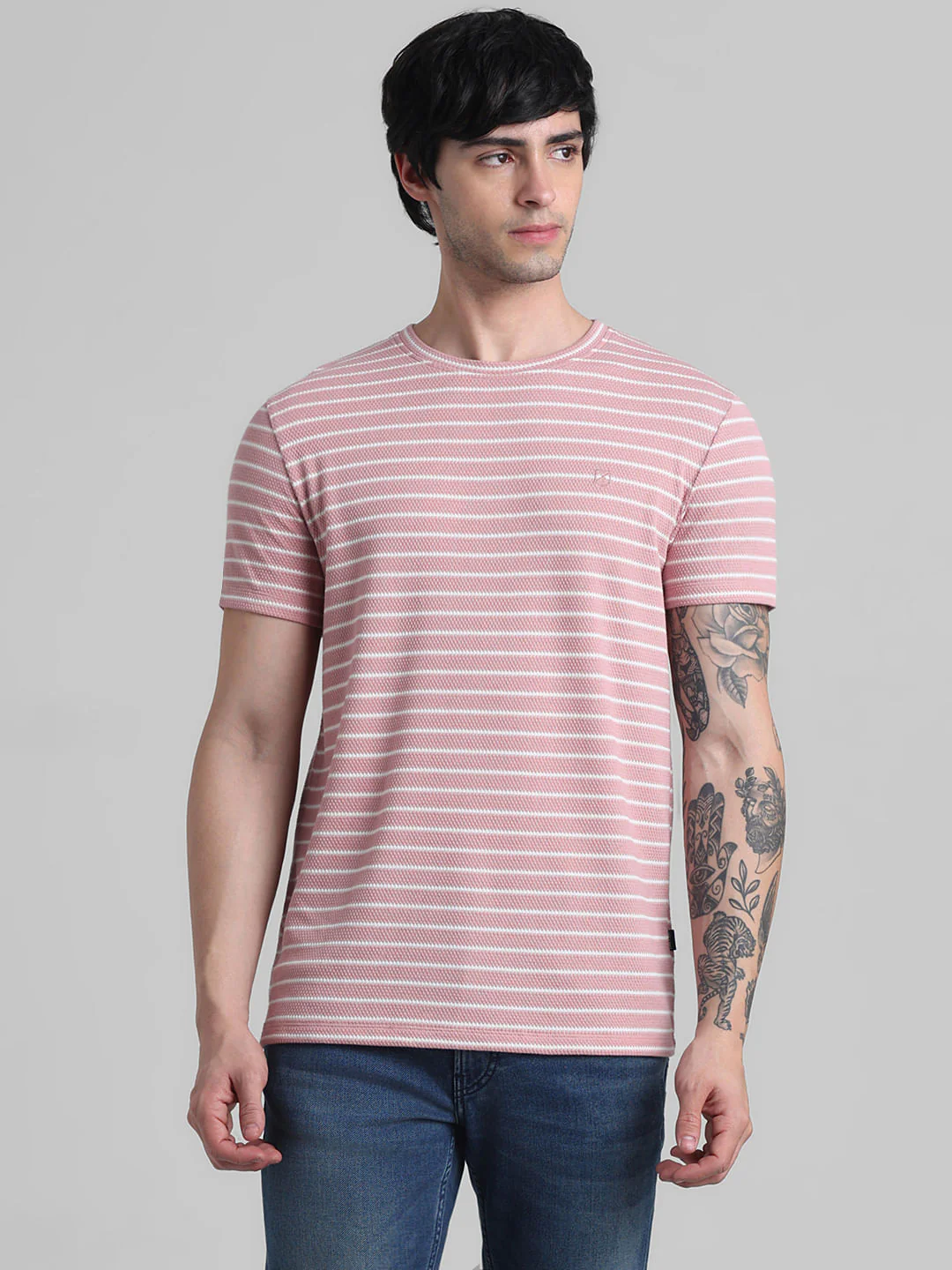 Pink Striped Crew Neck T-shirt - Image 2