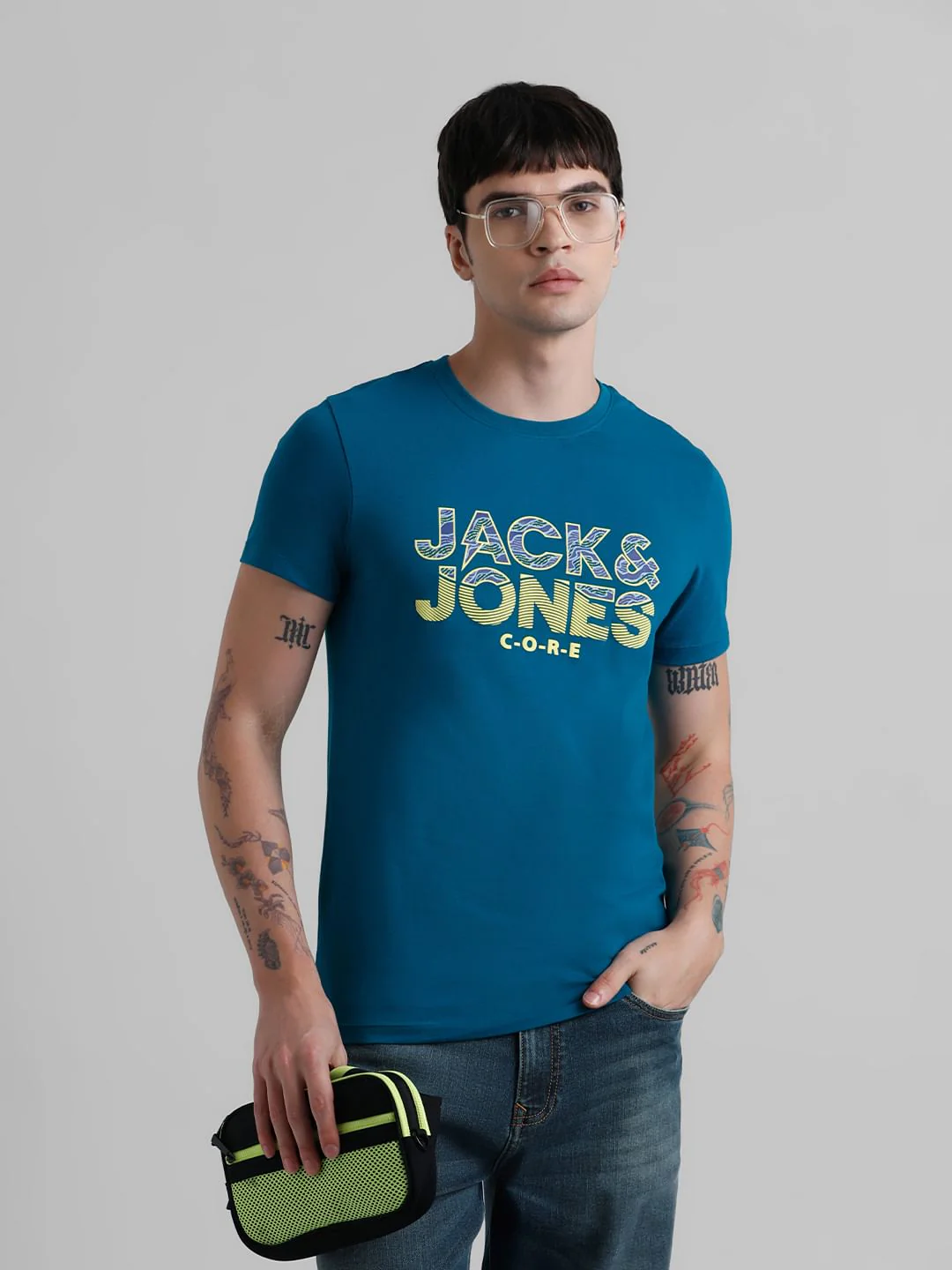 Blue Logo Print Crew Neck T-shirt