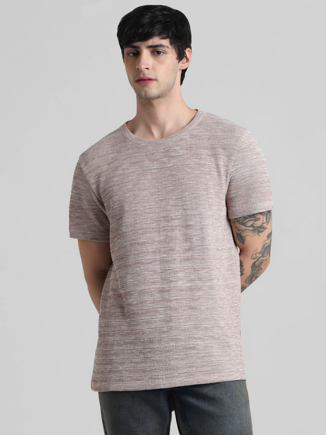 Beige Knitted Crew Neck T-shirt - Image 2