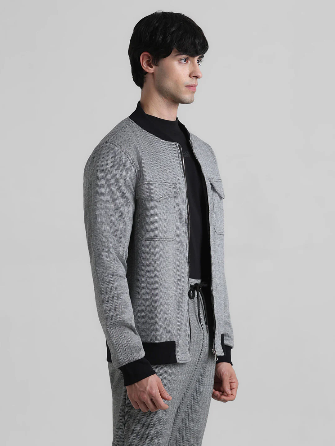 Grey Printed Knit Co-ord Set Jacket - Image 3