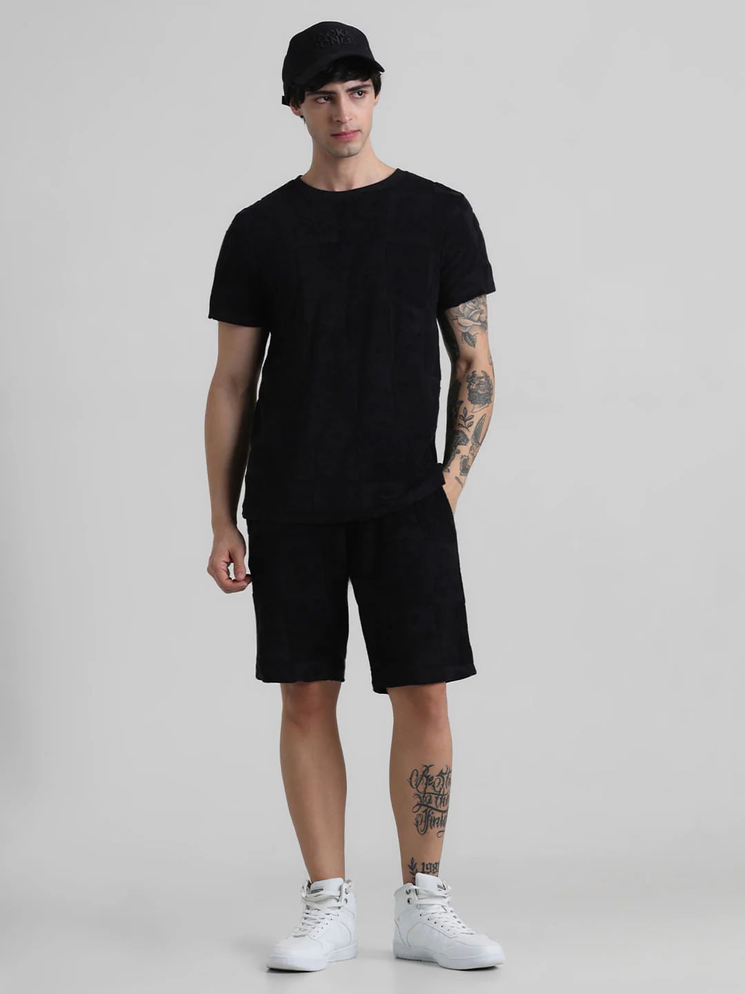 Black Mid Rise Jacquard Bermuda Shorts - Image 5