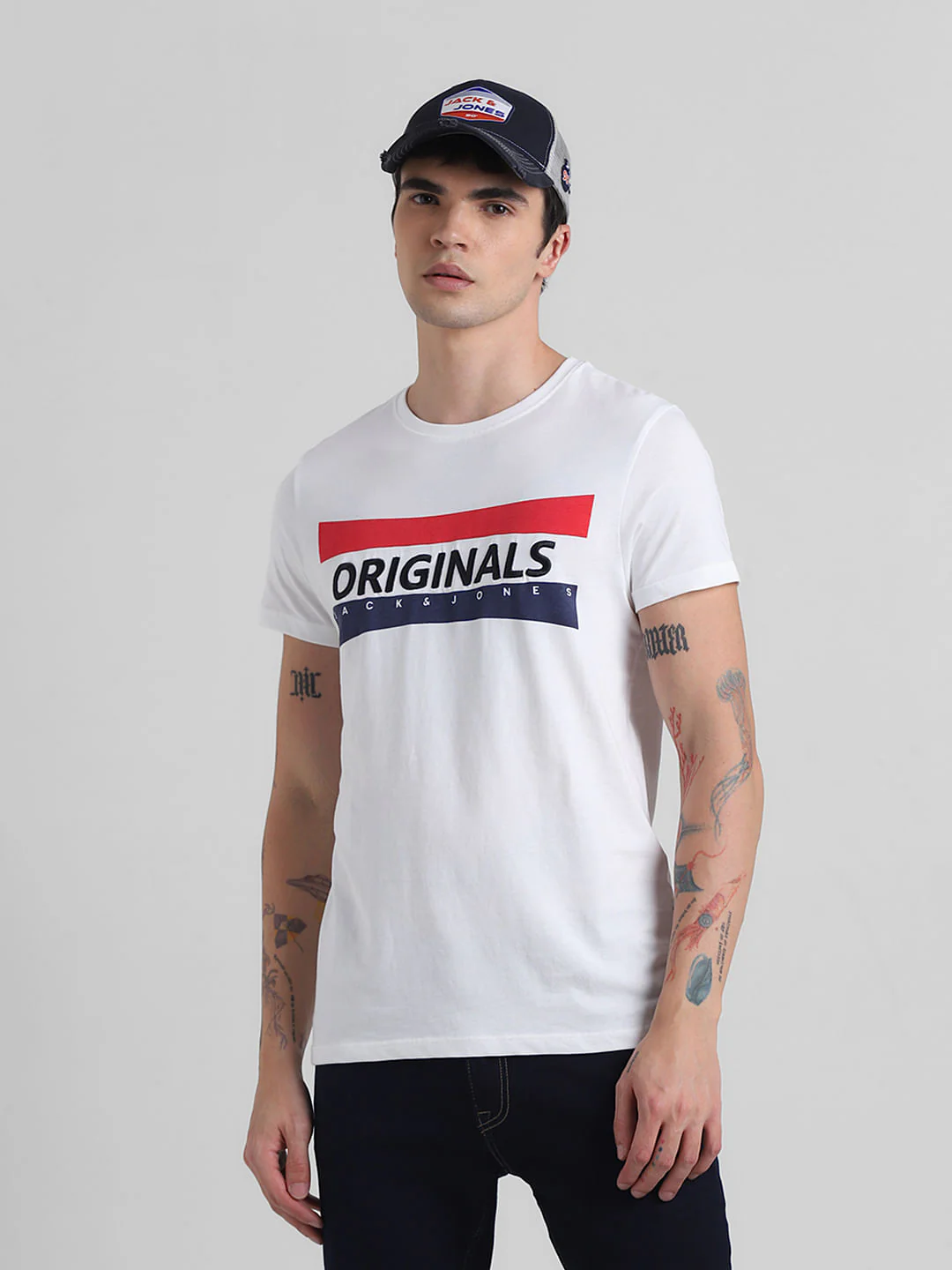 White Embroidered Logo Print T-shirt