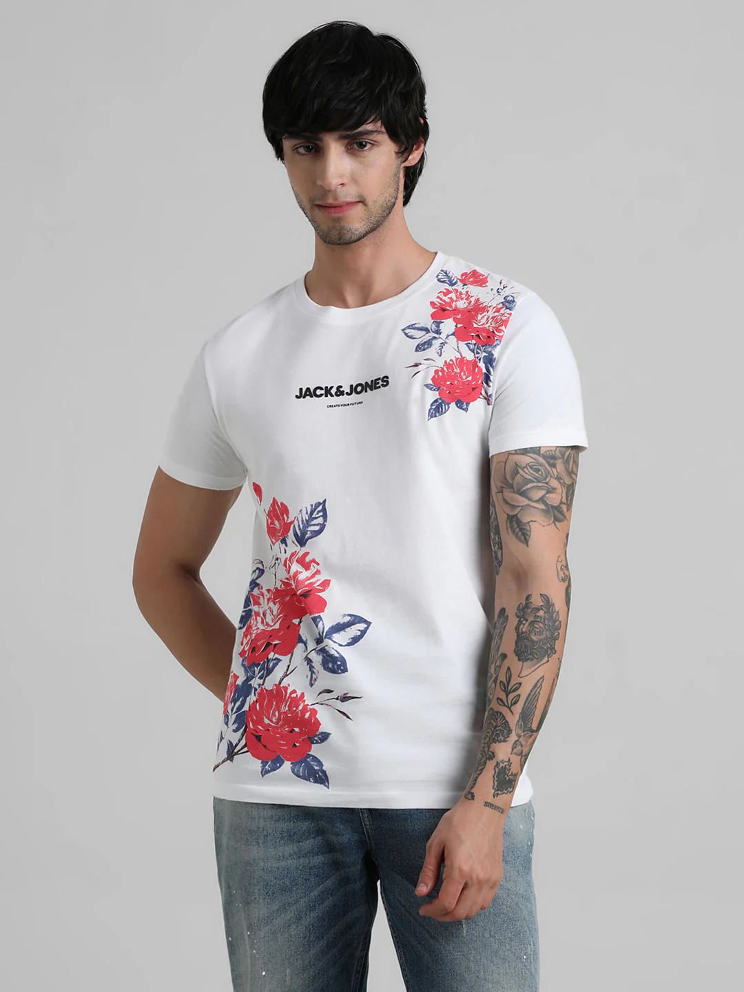 White Logo Print Floral T-shirt - Image 2