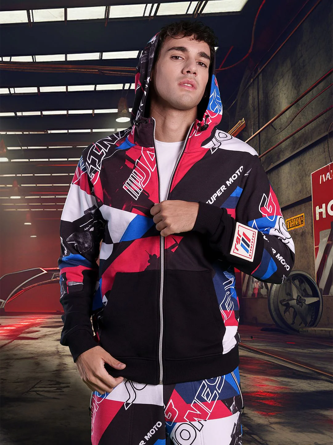 URBAN RACERS by Jack & Jones Black Printed Co-ord Sweatshirt